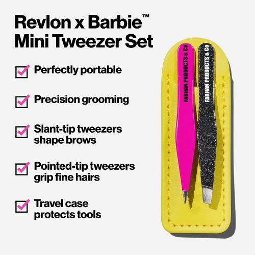 Mini Tweezer Sets Stainless Steel Hair Removal Makeup Tools includes Slant Tip & Pointed Tip Tweezers in Travel Case