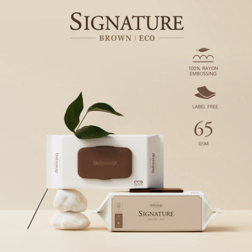 Bebesup Signature Brown Eco Wet Wipes, Embossed 70 Sheets With Cap (65GSM)