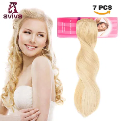 Clip in Human Hair Extension Brazilian Hair Extension Virgin Human Hair Extension 613# 14inch Hair Extension for Full Head (AV-CHL07-14-613)