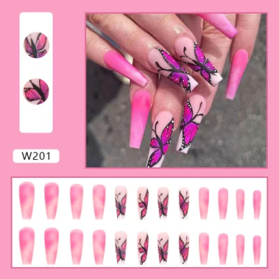 Long Coffin-Shaped Artificial False Nail Tips Multi-Pattern Pressing Nails Wholesale Art Nail