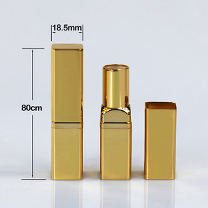 Luxury aluminum empty round / square lip balm packaging lip stick container case , gold lipstick tube