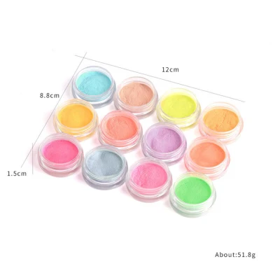 Nail Design Nail Fluorescent Luminous Powder Glow in The Dark Pigment Nail Powder Set 12 Colors Nail Acrylic Pigment Powder