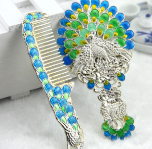 Peacock shape travel souvenir metal pocket mirror