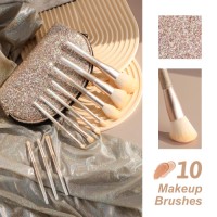 10pcs Shiny Glitter Makeup Brush Set with Matching Sequin Cosmetic Bag Luxury Bling Beauty Tools for Private Label OEM