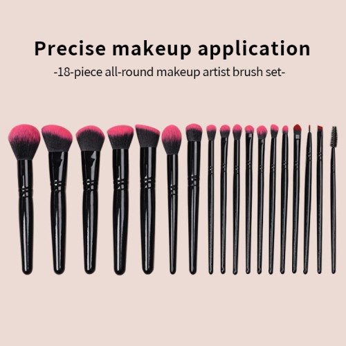 NEW DESIGN 18 Pcs Red Pink Black Professional Makeup Brush Kit with Custom Logo Wood Handle Synthetic Fibre for Face Eye Makeup