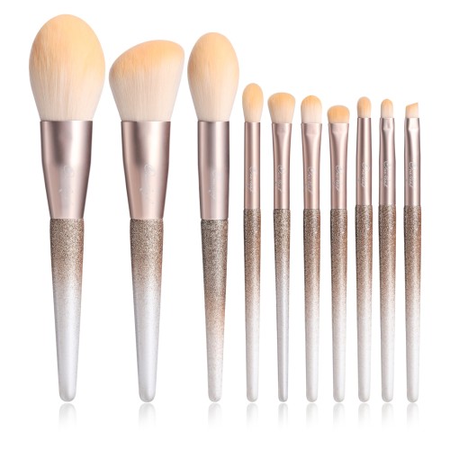 10pcs Shiny Glitter Makeup Brush Set with Matching Sequin Cosmetic Bag Luxury Bling Beauty Tools for Private Label OEM