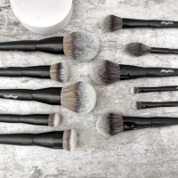 Factory Wholesale 10-12 Pcs Luxury All-Black Makeup Brush Set Private Label Ultra Soft Synthetic Hair Powder Foundation Face Eye Cosmetic Brushes