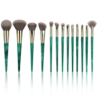 Factory Wholesale 11 Pcs Emerald Green Marble Makeup Brush Set Private Label Soft Synthetic Hair Gold Ferrule Face Eye Cosmetic Brushes