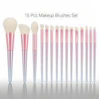 Factory Wholesale 15 Pcs Gradient Pink Purple Makeup Brush Set Private Label Soft White Synthetic Hair Face Eye Cosmetic Brushes