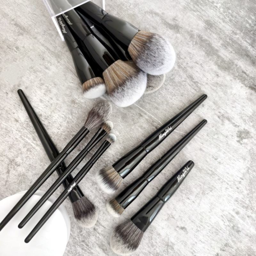 Factory Wholesale 10-12 Pcs Luxury All-Black Makeup Brush Set Private Label Ultra Soft Synthetic Hair Powder Foundation Face Eye Cosmetic Brushes