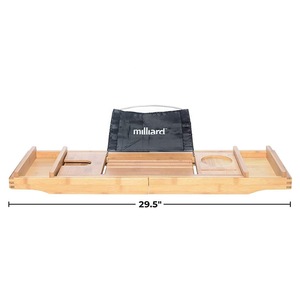 Bath Spa Kit, Includes Bamboo Bath Caddy Tray, Suction Bath Pillow & Overflow Bathtub Drain Cover Set