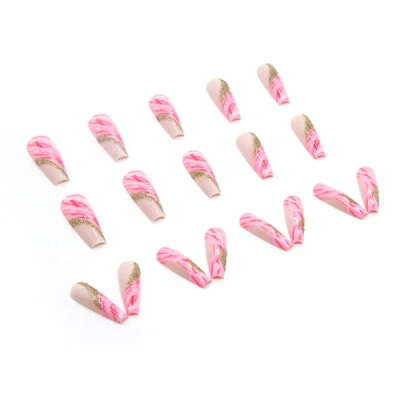 Long Coffin-Shaped Rainbow Ballerina Nail Tips Full Cover False Nail Artificial Designed Press on Nails 24PCS/Set