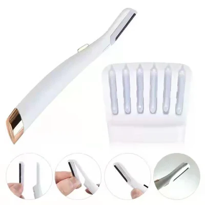 New Model LED Light Women Lady Interchangeable Heads Mini Portable Electric Eyebrow Trimmer