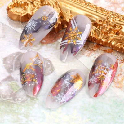 New Nail Stickers Ins Winter Snowflake Elk Laser Gold Christmas 3D Adhesive Nail Stickers