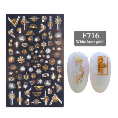 New Nail Stickers Ins Winter Snowflake Elk Laser Gold Christmas 3D Adhesive Nail Stickers