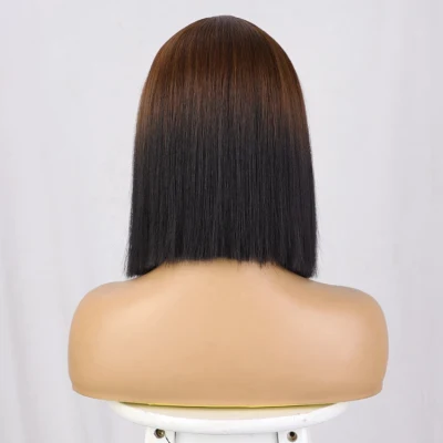 Ombre Brown Short Straight Bob U Part Synthetic Hair Wig