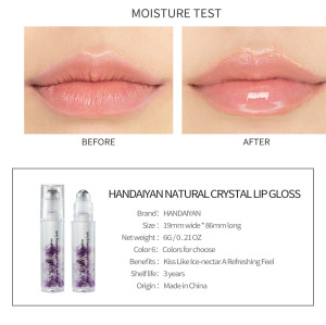 Vegan Private Label Crystal Stone Roll-On Lip Oil Plumper Clear Plumping Lip Gloss Lip Gloss