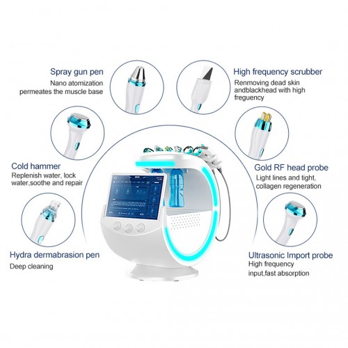 2023 Convenient Facial Smart Ice Blue Skin Care Machine Oxygen Hydrogen Jet Therapy 8 in 1 Hydration