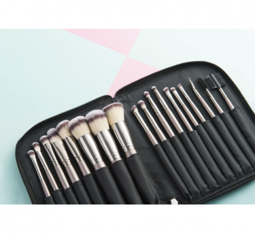 20pcs Vegan Makeup Cosmetic Brush Set with Folding Zipper Pouch