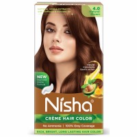 Nisha Creme Hair Color for Women - Natural Brown, 60g+60ml, Long-lasting, 100% Grey Coverage Permanent Hair Colour for Soft, Shiny, Healthy Hair