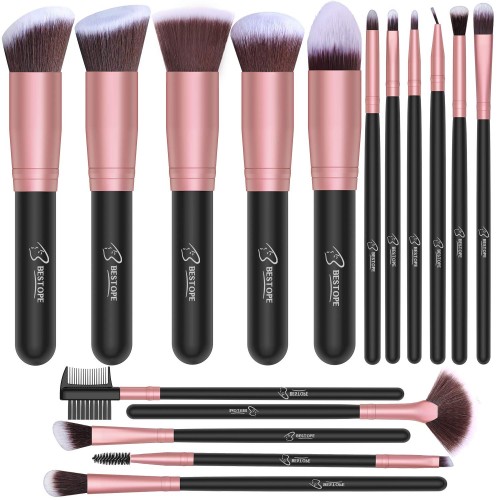 BESTOPE Makeup Brushes 16 PCs Makeup Brush Set Premium Synthetic Foundation Brush Blending Face Powder Blush Concealers Eyeshadow Brush Make up Brushes Set (Rose Golden)