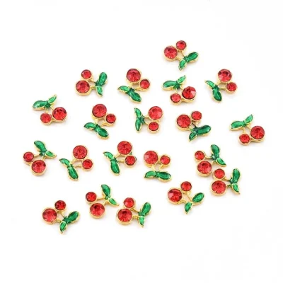 10PCS/Lot Cherry Nail Decorations Red Crystals Resin 3D Alloy Nail Art Rhinestones Accessories