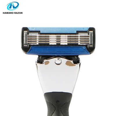 D954L 5+1 Stainless Steel Blade Cartridge Hair Removal Beard Trimming Metal Handle System Razor