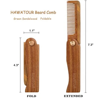 Green Sandalwood Folding Wood Comb Pocket Size Hair and Beard Fold Wooden Comb