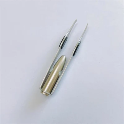 High Quality Stainless Steel Makeup Beauty Eyebrow Tweezers with LED Light and Non-Slip PVC Film