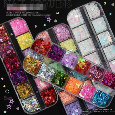 Holographic Heart Shaped Nail Sequin Laser Heart Nail Art Flake Glitter