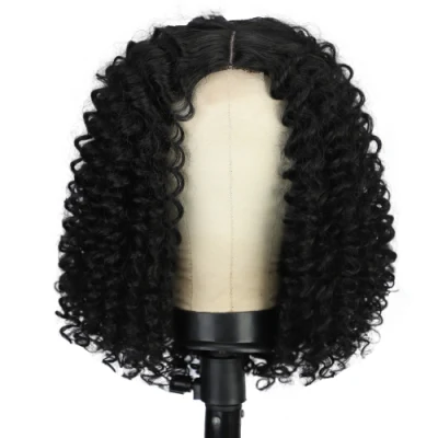 Hot Vendor Natural Black Afro Kinky Curly Short Wigs Middle Part Shoulder Length Closure Synthetic Hair