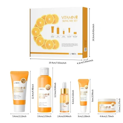 Organic Vc Whitening Brightening Vitamin C Facial Lightening Spot Removal Skin Care 5 Pieces Anti Aging Skincare Set