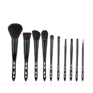 private label black hollow handle makeup brush with cup leather holder