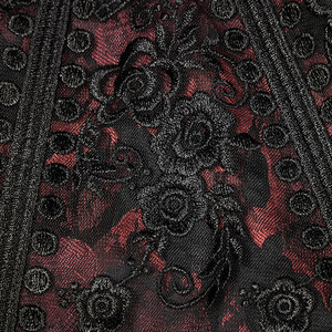 WY-834 Gothic Bat Black&Red Jacquard High Collar Embroider Lace Short Cape