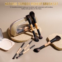 Eco-Friendly 6Pcs Double-Ended Natural Bamboo Makeup Brush Set Premium 12-Function Vegan Cosmetic Brushes with Travel Pouch Wholesale