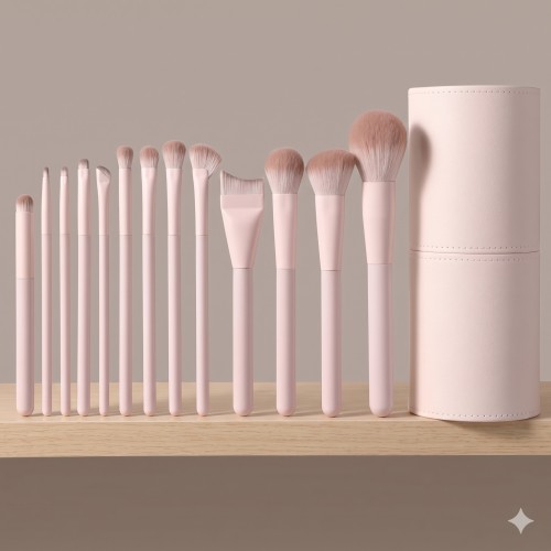 13Pcs Premium Pink Makeup Brush Set Soft Synthetic Hair Foundation Powder Eyeshadow Brushes with Leather Storage Case Wholesale