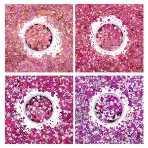 1pc Fix Gel with 4 Jars Hot Pink Nail Art Glitter Warm Colors Chunky Body Face Glitter for Hair or Eyeshadow