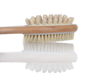 Bamboo Bath Brush for Back Scrubber,Wooden Brush with Long Handle for Exfoliating Skin & Wood Beads for Massage