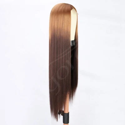 Brown Soft Long Straight Middle Part Lace U Part Synthetic Wigs