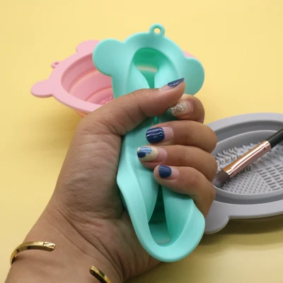 New Little Bear Silicone Folding Wash Bowl: Makeup Brush Cleaner &amp; Cleaning Pad