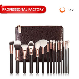 professional hot seller best goat hair 15pcs sets makeup brushes kit cosmetic tools with zipper case