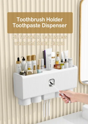 Toothpaste Dispenser Auto Pump Rolling Squeezer Kit Toothbrush Storage Rack Holder