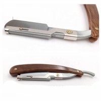 Wood Handle Straight Stainless Steel Razor Blades Barber Folding Shaving Knife