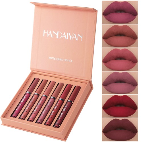HANDAIYAN Lipstick Lipgloss Set Natural Moisturizer Waterproof Non-stick Cup Matte Lip Gloss Liquid Lipstick Set