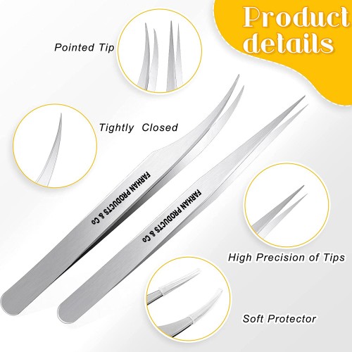 6 Pieces Lash Eyelash Extension Tweezers Set Stainless Steel Straight and Curved Tip Volume Lash Tweezers False Lash Application