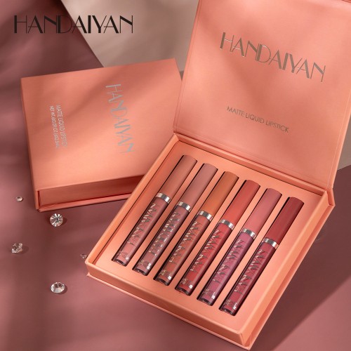 HANDAIYAN Lipstick Lipgloss Set Natural Moisturizer Waterproof Non-stick Cup Matte Lip Gloss Liquid Lipstick Set