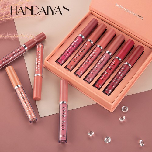 HANDAIYAN Lipstick Lipgloss Set Natural Moisturizer Waterproof Non-stick Cup Matte Lip Gloss Liquid Lipstick Set