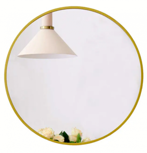 Wood frame mirror, round, plain gold color, concise style ALY0791