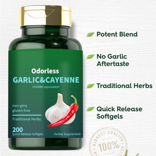 Wholesale Garlic & Cayenne Extract Softgels Odorless Garlic Supplement  Custom Packaging Available