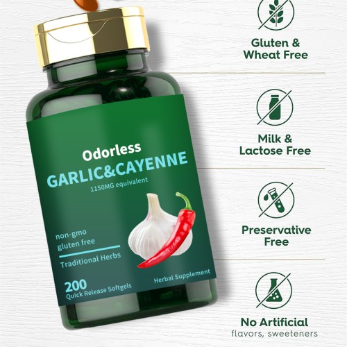 Wholesale Garlic & Cayenne Extract Softgels Odorless Garlic Supplement  Custom Packaging Available